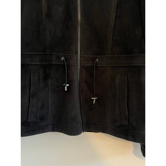Kristen Blake Plush Fleece Zip Up Jacket Womens Medium Black Velour Cinch Waist - Picture 11 of 16
